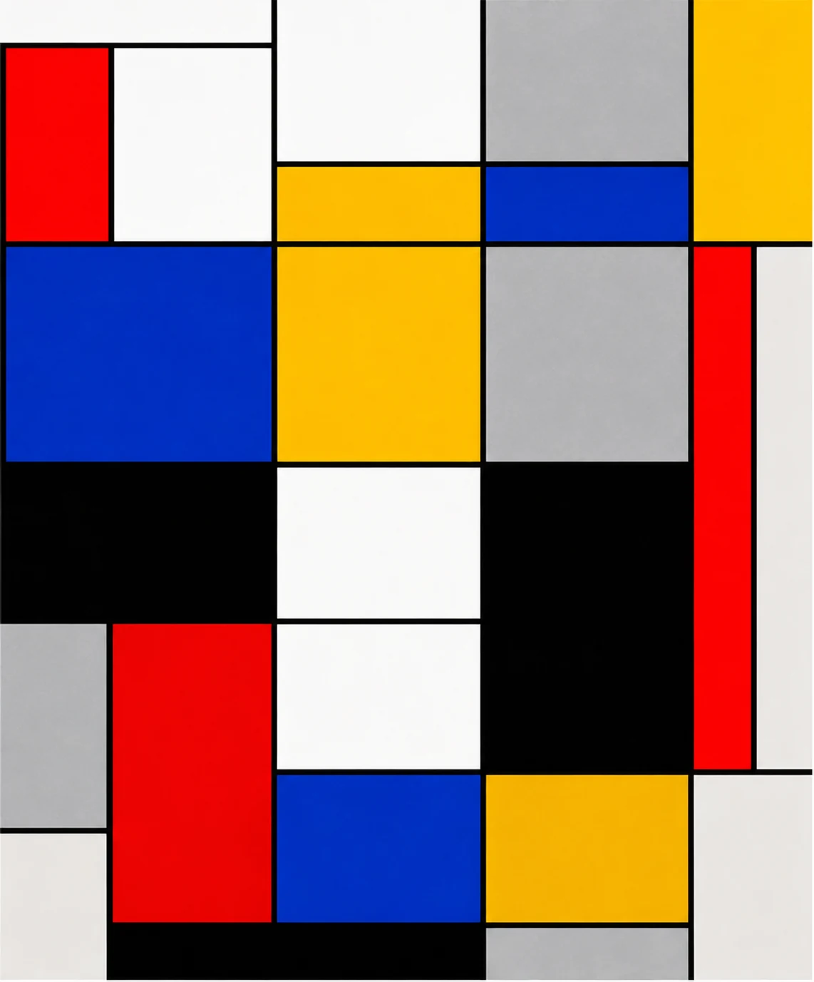 A Mondrian composition: black lines with red, blue and yellow rectangles